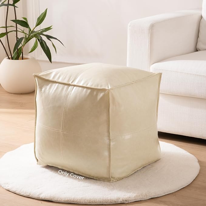 17.7" Square Unstuffed Pouf Ottoman Cover, Pu Leather Poufs Cube Foot Stool by OAKVIVOElegantLifestyle