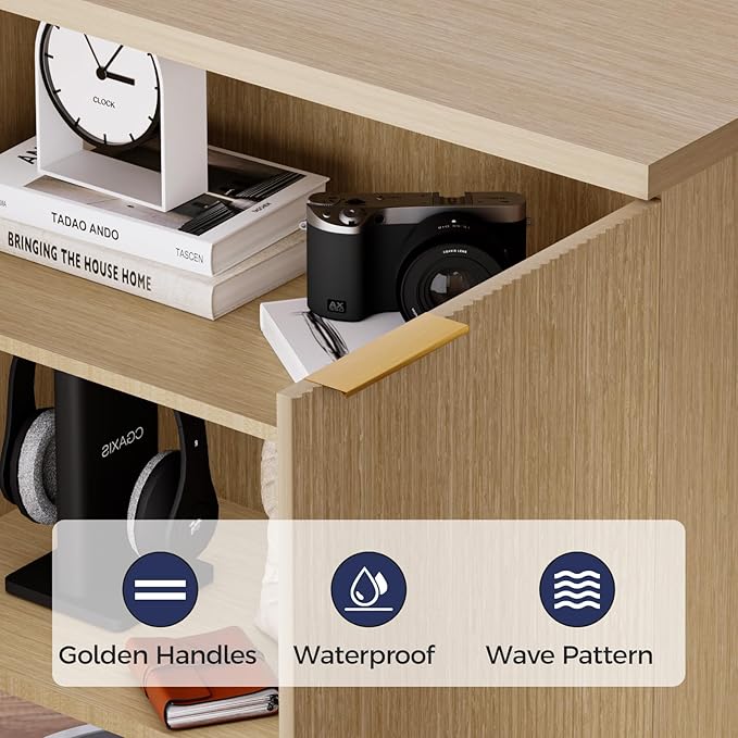 Buffet Cabinet with Storage, Wood Fluted Multifunctional Storage Cabinet with 2 - Image 5