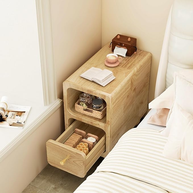 Solid Wood Night Stand, Narrow Nightstand - Image 5