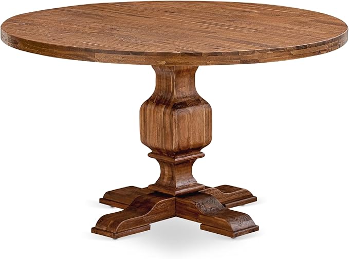 I53-0N-TP Dining Table with Acacia Wood Round Tabletop and Elegant Pedestal Base - Image 4