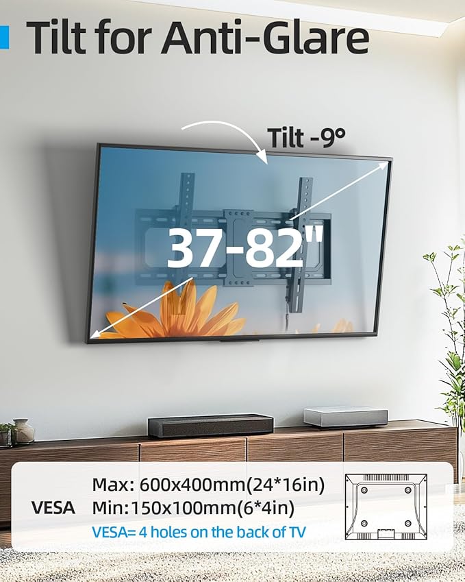 Tilt TV Wall Mount Fits 16-24" Studs, Holds 37-82" TVs up to 132 lbs, Max VESA - Image 3