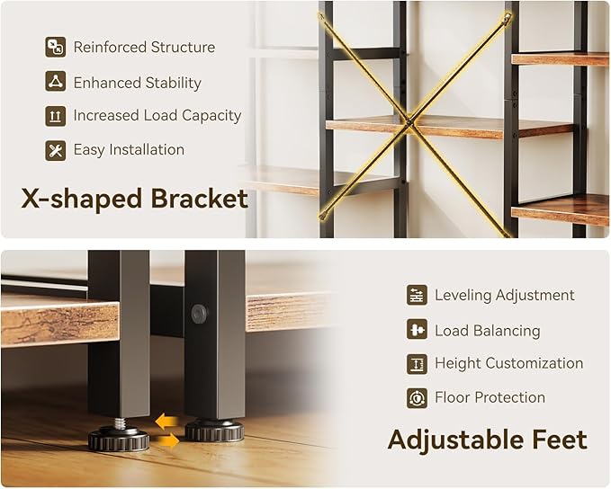 Casaottima Triple 5 Tier Bookshelf, Large Bookcase - Image 5