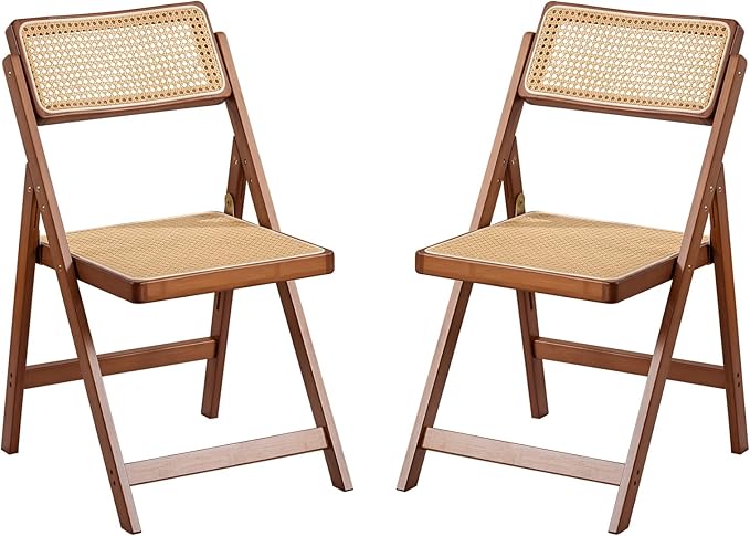 Rattan Folding Chairs, Modern Mid Century Dining Chairs Set of 2, Outdoor by Furlide