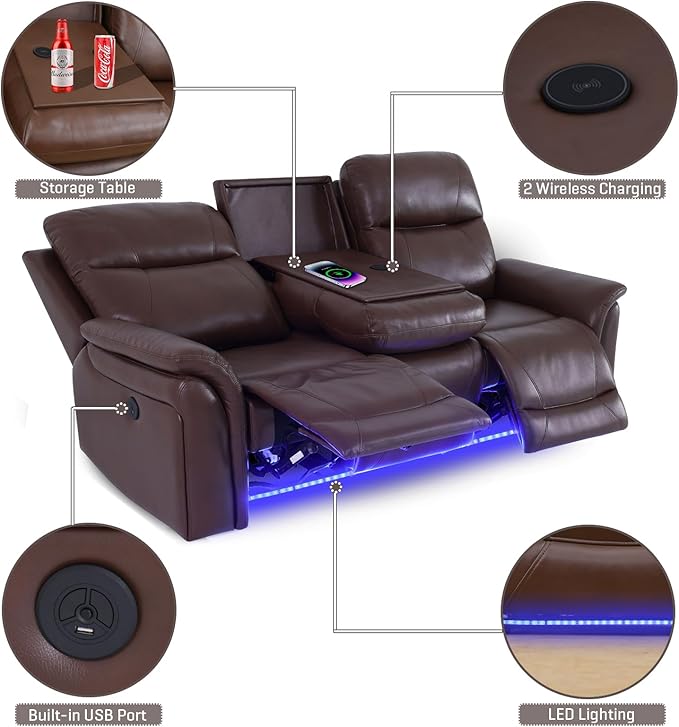 PU Leather Power Wall Hugger Chair Double Reclining Sectional Sofa 3-Seater - Image 4