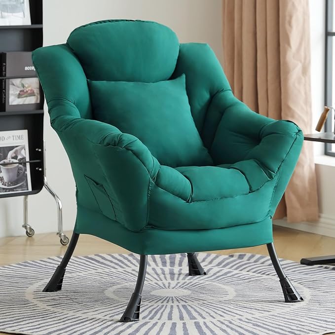 Lazy Chair with Pillow for Living Room, Modern Lounge Accent Chair with by HomeEastllyHome