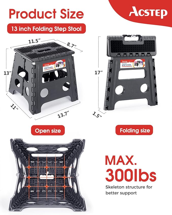 ACSTEP 13" Folding Step Stool- Holds up to 300Lb, The Lightweight Non-Slip - Image 3