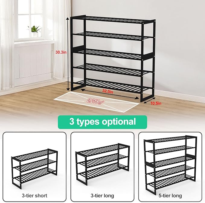 Shoe Rack Bamboo 5 Tier Shoe Organizer, Storage 20-25 Pairs - Image 2