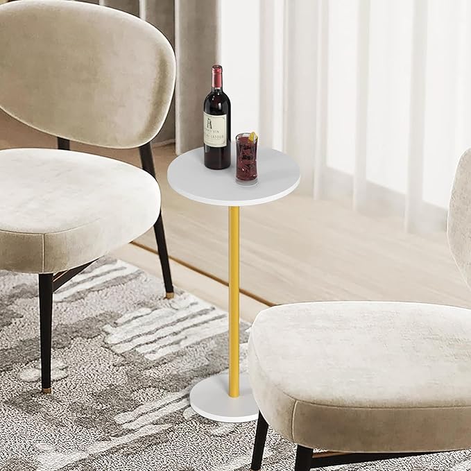 Small White Round Side Table Pedestal Table Drink Tables - Image 4