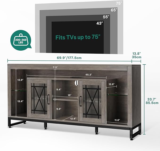 YITAHOME 33.5'' Tall TV Stand for 75 inch TV, LED Entertainment Center - Image 2
