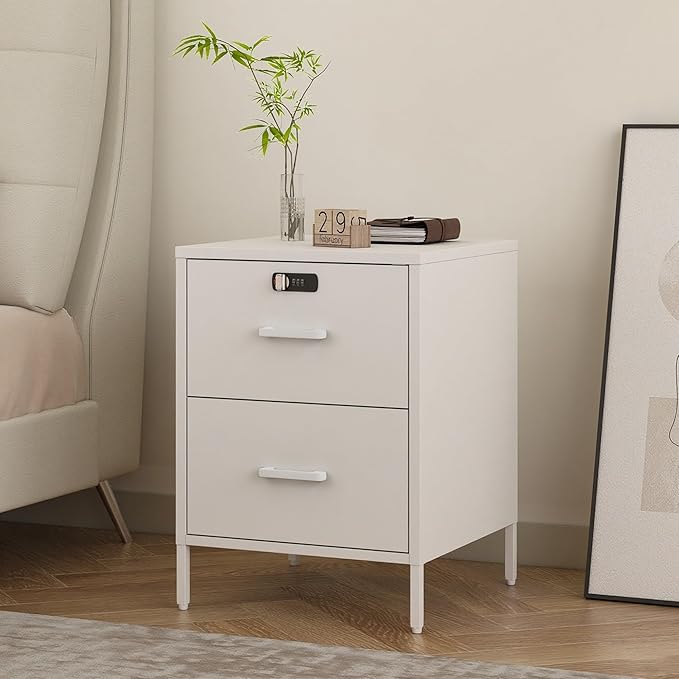 Nightstand, 2 Drawer Metal Locker End Table Lockable Bedside Table Storage - Image 2