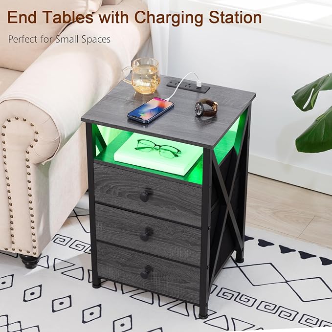 AMHANCIBLE LED Nightstand with Charging Station, Smart End Side Table with USB - Image 8