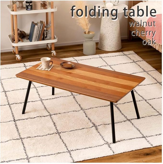 ROOM ESSENCE Elmar Wooden Folding Coffee Table, Walnut Oak and Cherry Topboard - Image 3
