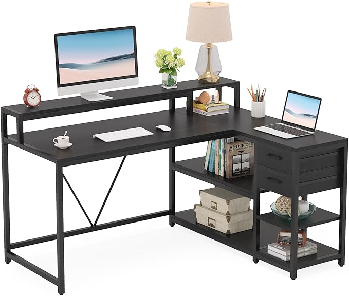 Tribesigns L Shaped Desk with Drawer and Monitor Stand - Image 9