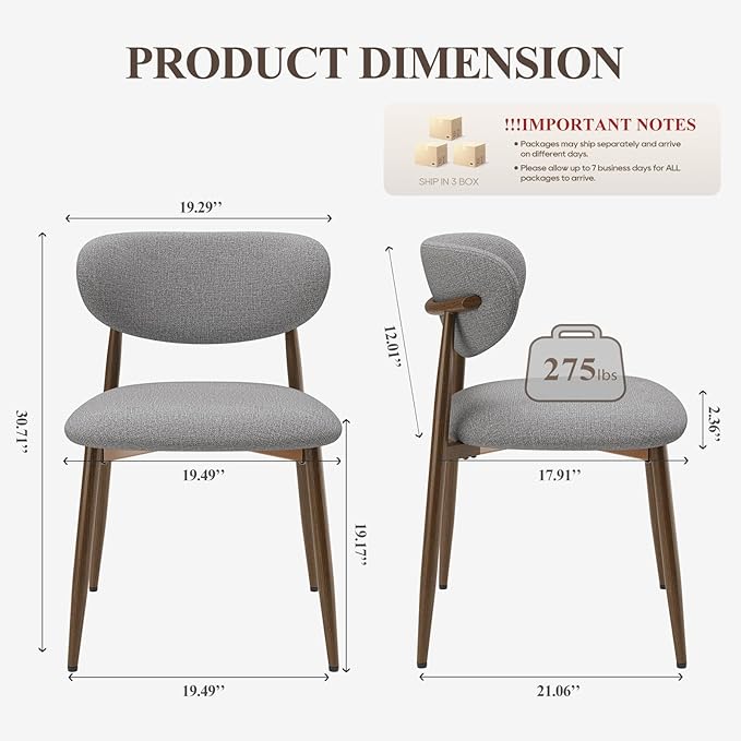 Dining Chairs Set of 6, Ergonomic Fabric Upholstered Seating - Image 2
