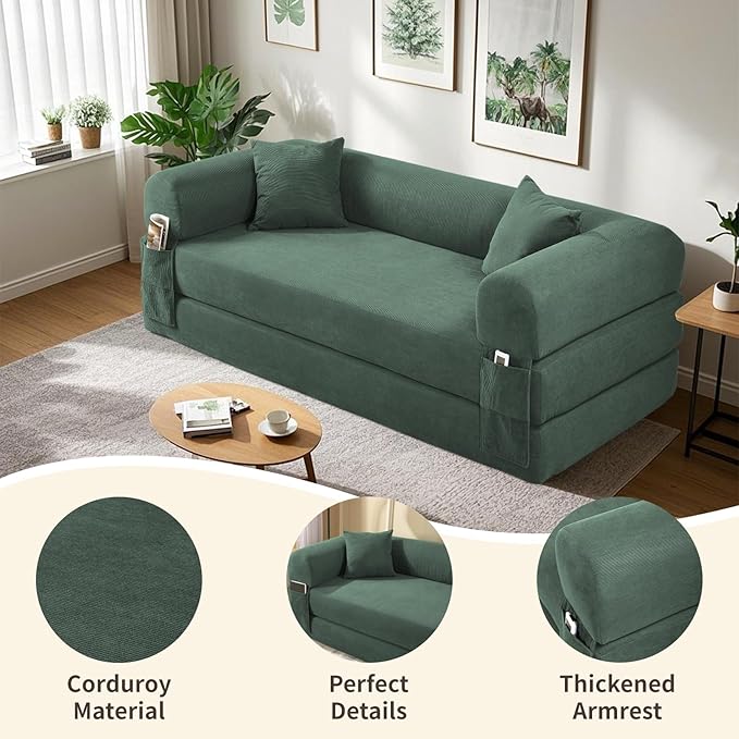 80" Convertible Sofa Bed, Corduroy Deep Seat Folding Pull Out Couch - Image 5