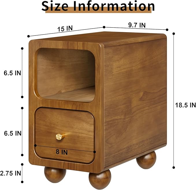 Small Narrow Nightstand with Drawers, Solid Wood Nightstand, Walnut Night Stand - Image 2