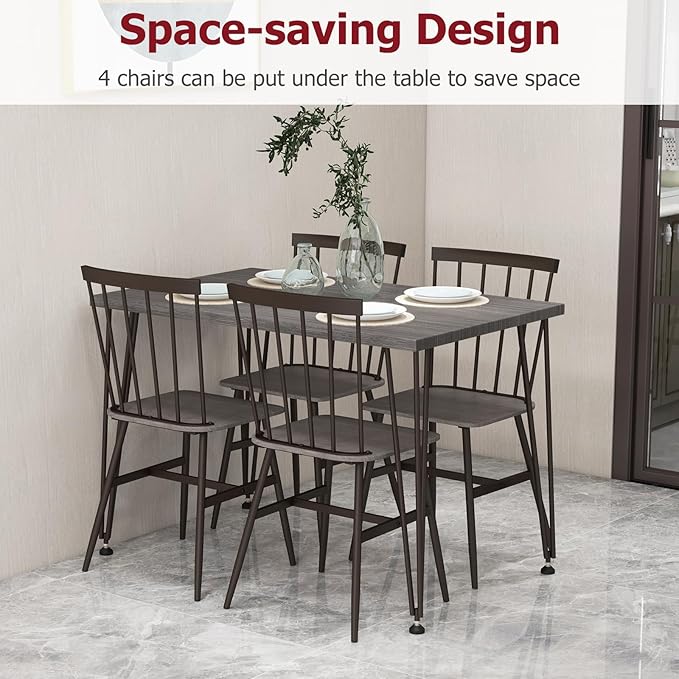 Tangkula Dining Table Set for 4, Kitchen Table and Chairs Set of 4 w/Metal Frame - Image 3