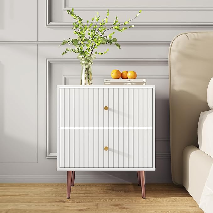 White Night Stand Set 2, Modern Bedside Table - Image 6