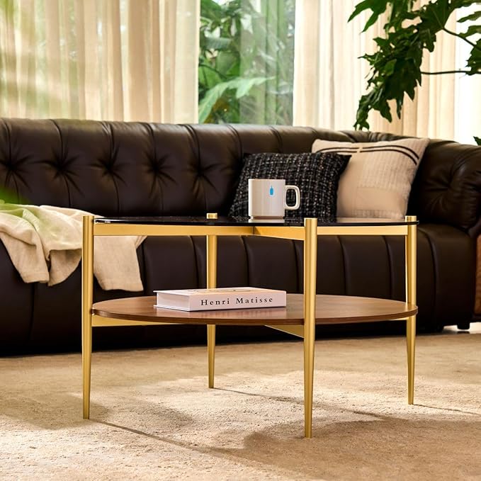 AGV LIGHTING Round Glass Coffee Table, Mid-Century Modern Coffee Table - Image 4