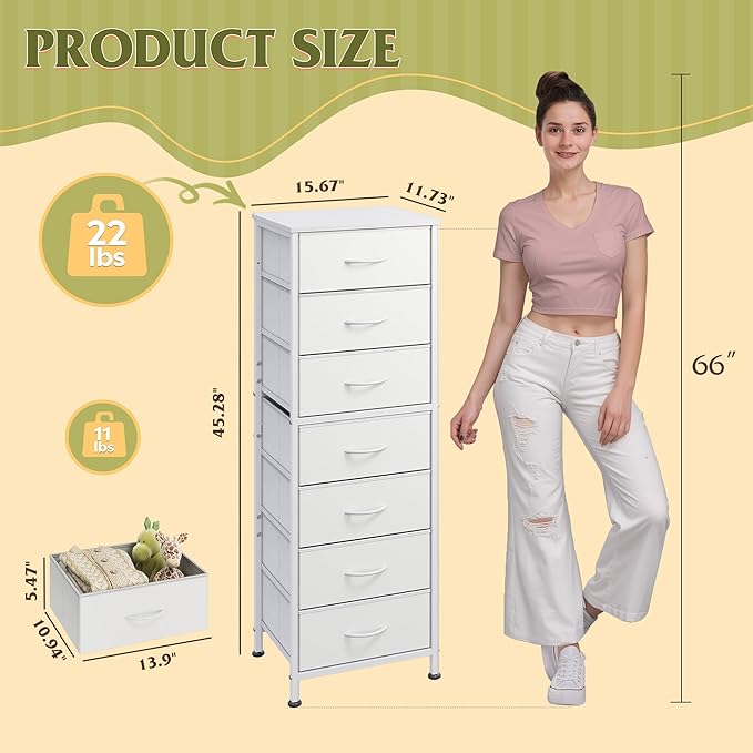 WLIVE White Tall Dresser for Bedroom, 7 Drawer Dressers & Chests of Drawers - Image 3