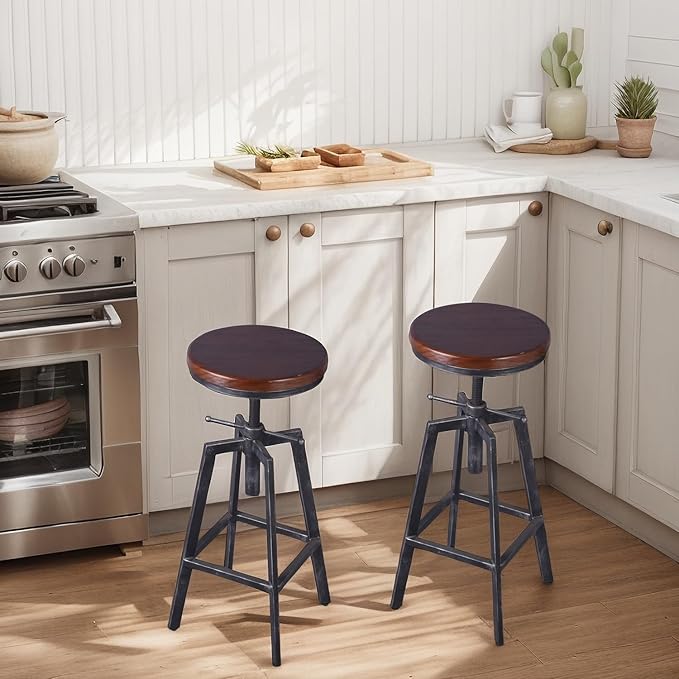 Set of 2 Industrial Bar Stools 25.6-30.5inch Counter Bar Height Adjustable - Image 5