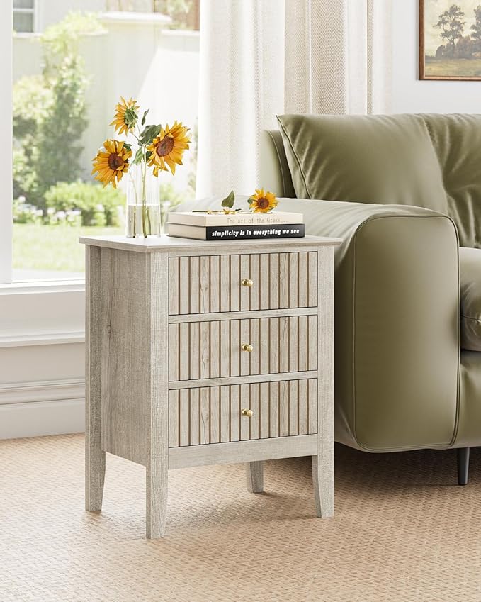 Night Stand, Fluted Nightstand Bedside Tall Farmhouse Nightstand - Image 3