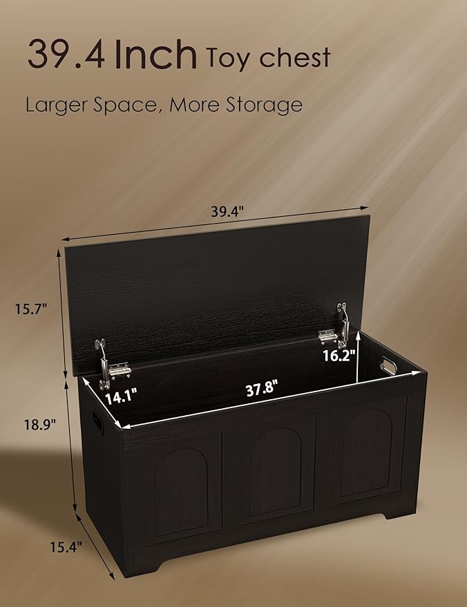 DINZI LVJ Storage Chest, 39.4” Wooden Toy Box - Image 3