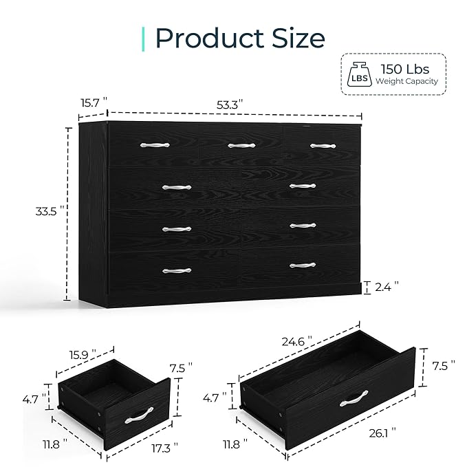 LINSY HOME 9 Drawer Dresser for Bedroom, Modern TV Stand Dressers - Image 2