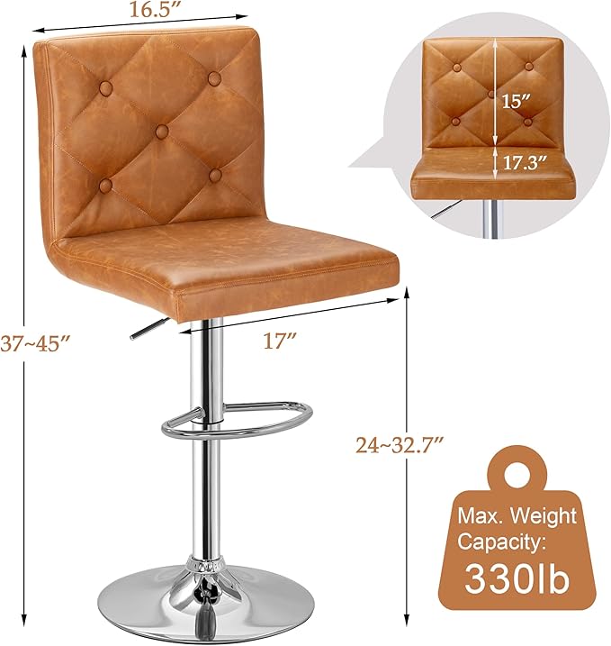 VECELO Adjustable Bar Stools Set of 2, Bar Height Stools - Image 2