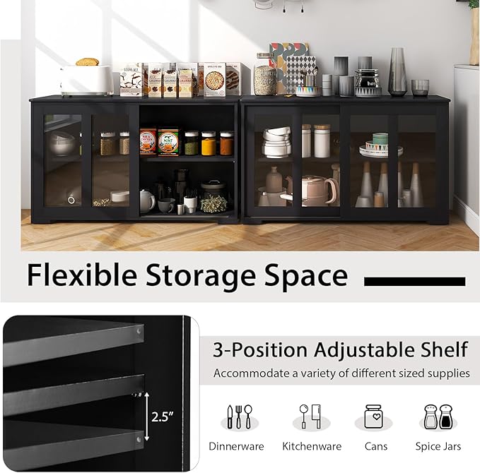 Costzon Sideboard Buffet Cabinet of 2, Wooden Kitchen Storage Cabinet - Image 4