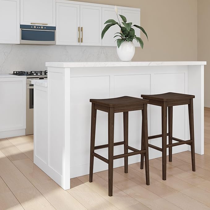 Plank+Beam Smythe Bar Stool, Sturdy Wood Modern Kitchen Bar Height Stool - Image 2