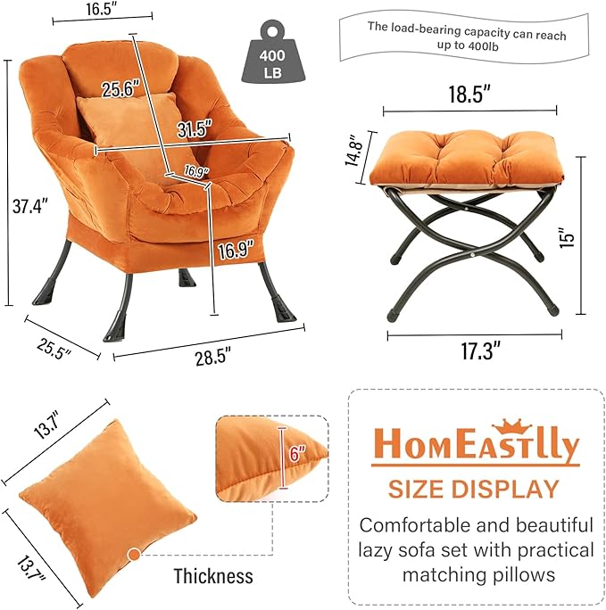Large Lazy Chair with Ottoman, Accent Reading Chair with a Throw Pillow - Image 3