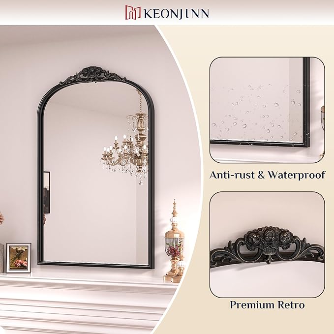 Keonjinn Vintage Mirror 40" x 30", Large Black Antique Mirror - Image 6