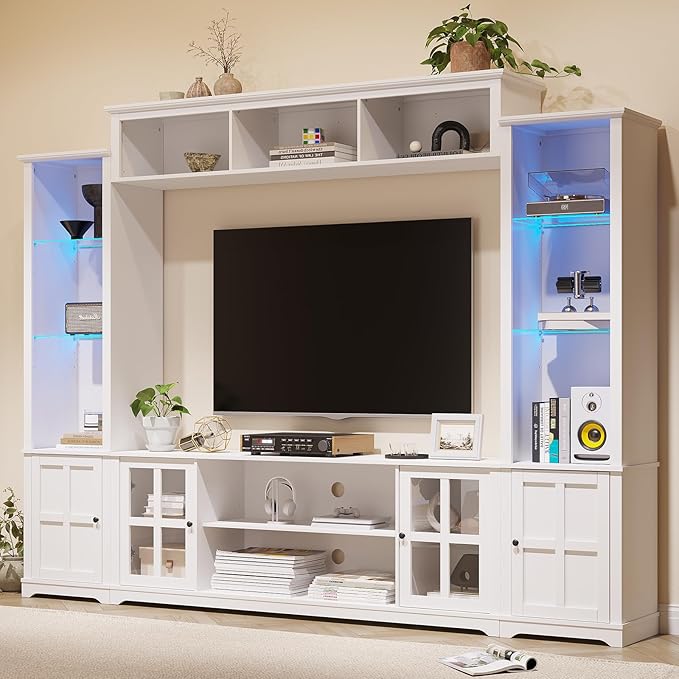 Wall Unit TV Stand with Storage & LED Lights, Large Entertainment Center with by MEISSALIVVE