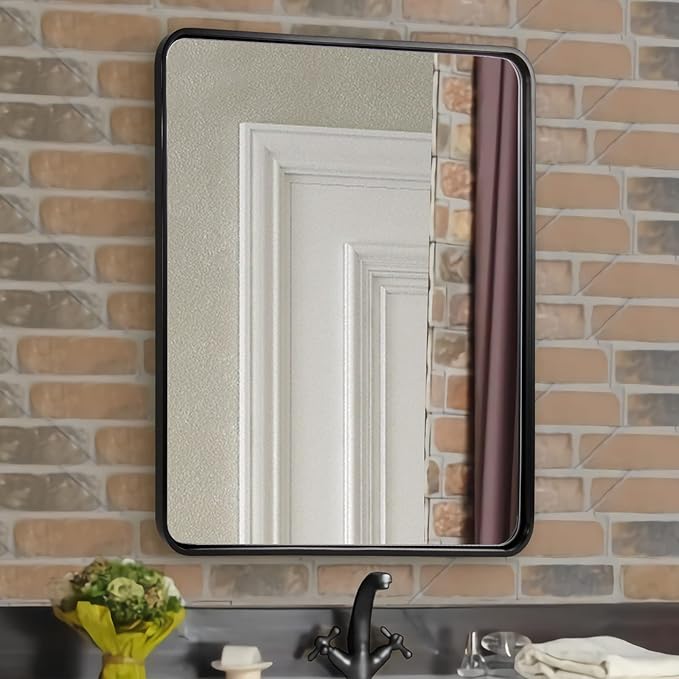 ANDY STAR Mirror for Bathroom 24X36 Inch, Matte Black Mirror Rounded Rectangle by ANDYSTAR