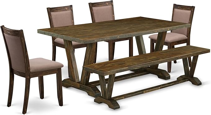 East West Furniture V777MZ748-6 6 Piece Dinette Set Contains a Rectangle Dining by EastWestFurniture