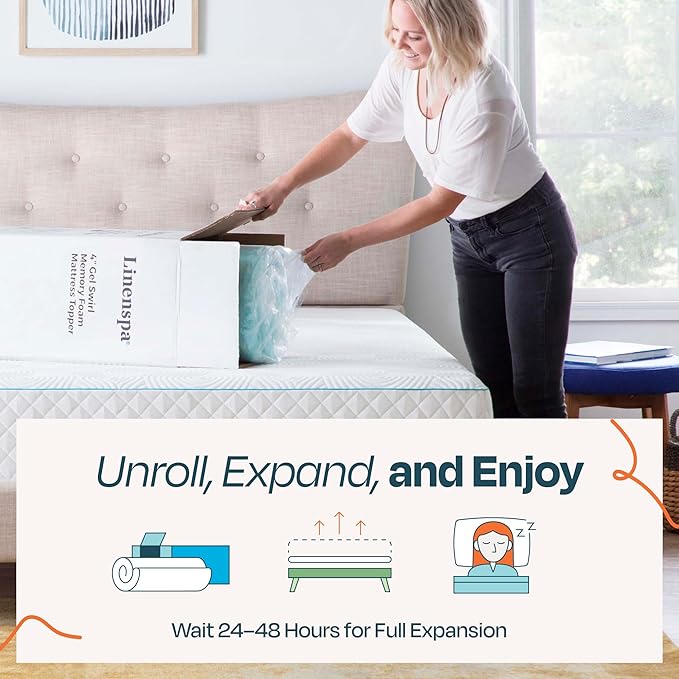 Linenspa 3 Inch Gel Swirl Memory Foam Mattress Topper – Cooling Gel Infused – - Image 6