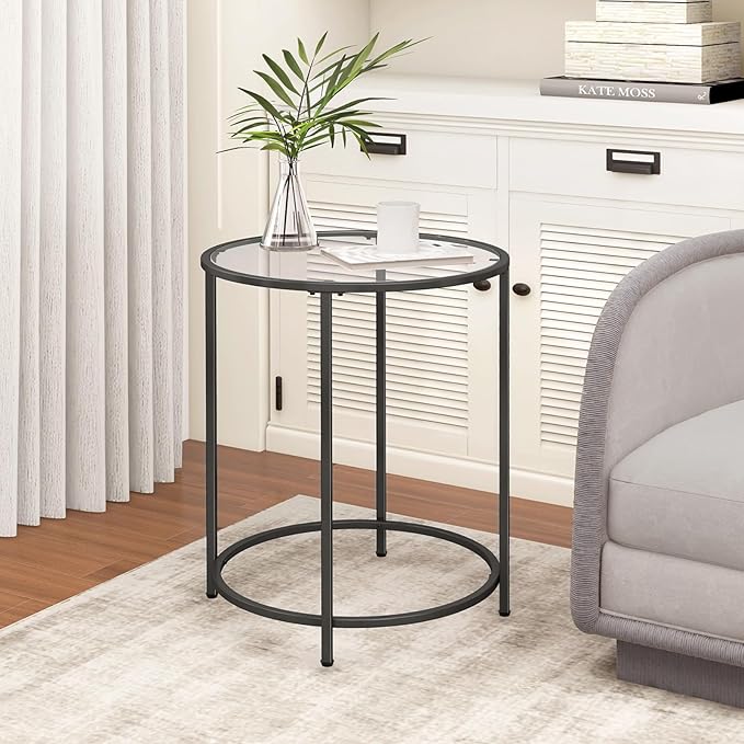 19.7’’ Round Glass End Table, Round Bedside Table - Image 4