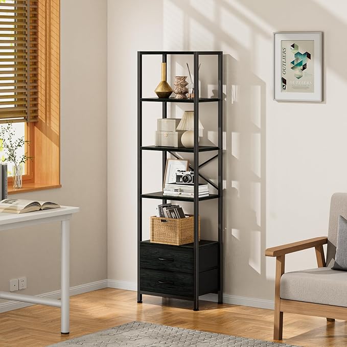Furnulem 5-Tier Corner Shelf, Narrow Bookshelf - Image 4