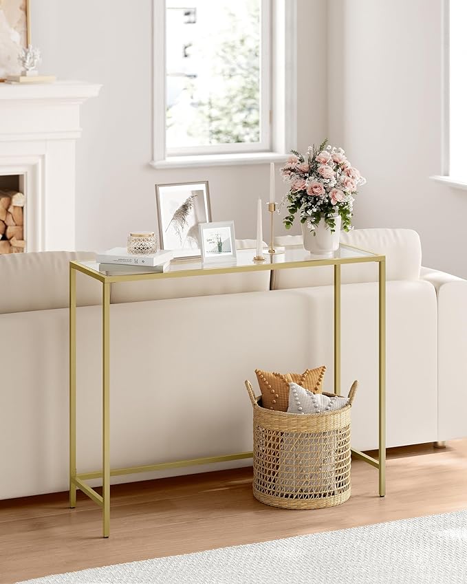 VASAGLE Entryway Table, Console Table, Tempered Glass Tabletop, Modern Sofa - Image 4