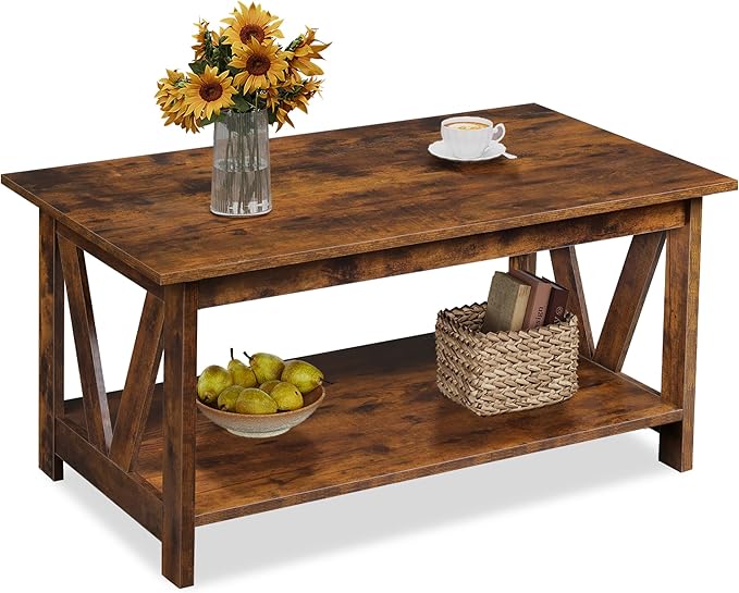 WLIVE Coffee Table with Storage Shelf, 39.4" Farmhouse Coffee Table with by WLIVE