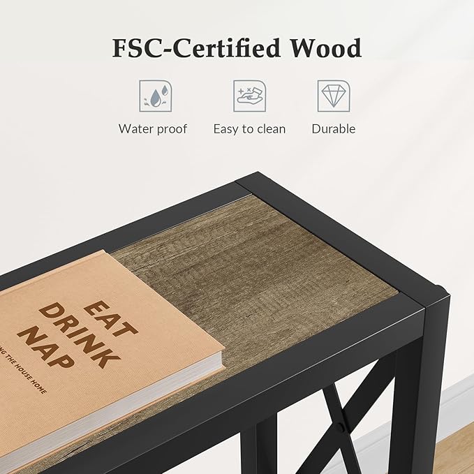 Sofa Table with Oulets and USB Ports, 55.1" Couch Table Behind Sofa, Industrial - Image 7