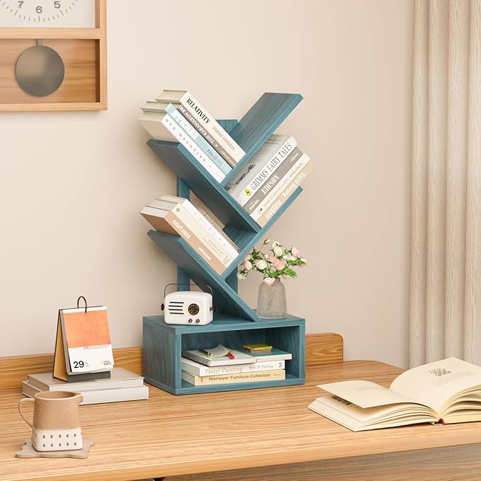 Small Tree Book Shelf, 5 Tier Black Tree Bookshelf, Modern Desk Display Storage - Image 8