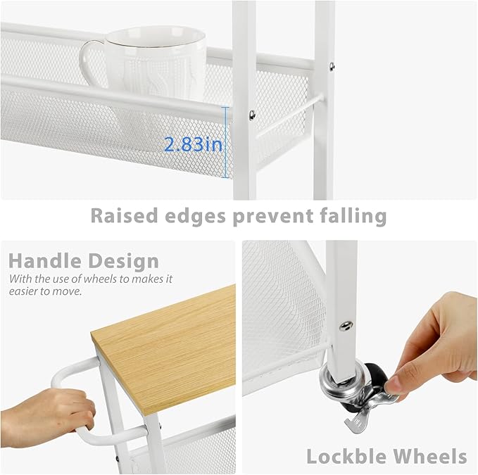 MOOACE Slim Storage Cart, 4 Tier Rolling Kitchen Shelving Unit on Wheels Mobile - Image 2