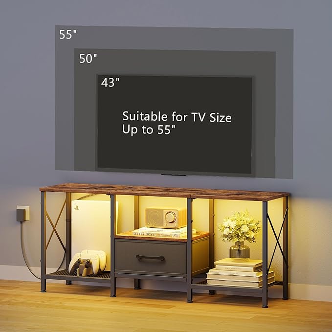 LED TV Stand with Fabric Drawer, Entertainment Center - Image 4