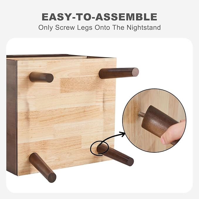 Uniclinens Nightstand with Drawer and Opening Storage, Modern Solid Rubberwood - Image 5