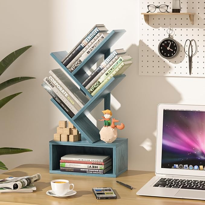 Small Tree Book Shelf, 5 Tier Black Tree Bookshelf, Modern Desk Display Storage - Image 7