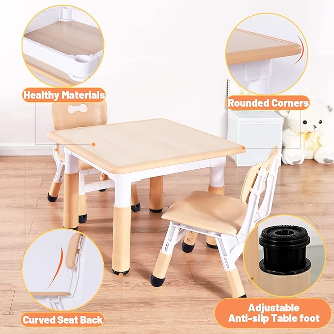 FUNLIO Kids Table and 2 Chairs Set, Height Adjustable Toddler Table and Chair - Image 5
