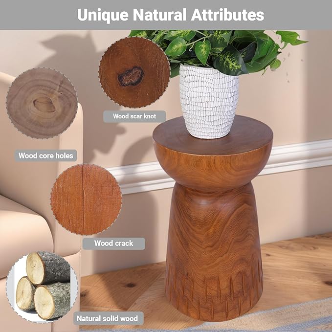 Athaliah 19.25”H Wood Side Table – Natural Wooden End Table, Round Wood Accent - Image 3