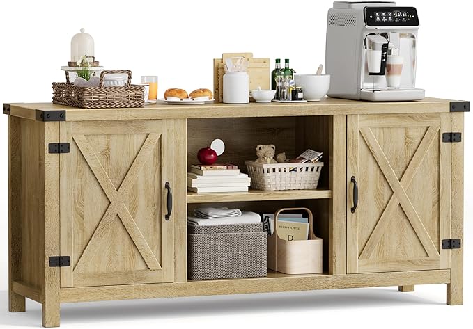 YESHOMY Farmhouse Buffet & Sideboard, Wood Coffee Bar - Image 7